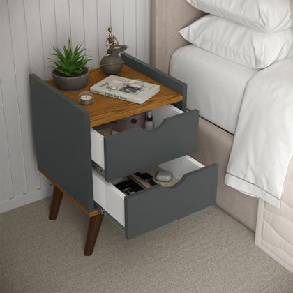 Imagem de Kit 2 Mesas de Cabeceira Juma Moderna com 2 gavetas - Cinza com Freijó