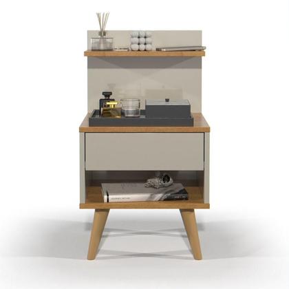 Imagem de KIT 2 Mesas De Cabeceira Modelo Sleep Com Gaveta Pés Retro Amadeirado Cor Off Nature