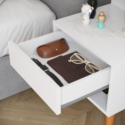 Imagem de Kit 2 Mesas de Cabeceira Para Quarto Pés Palito Retrô 1 Gaveta Sleep - Branco
