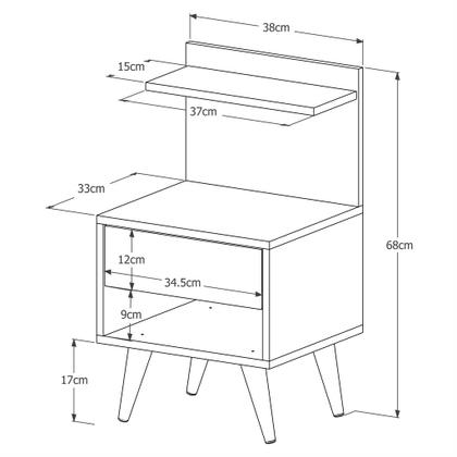 Imagem de Kit 2 Mesas de Cabeceira Para Quarto Pés Palito Retrô 1 Gaveta Sleep - Branco