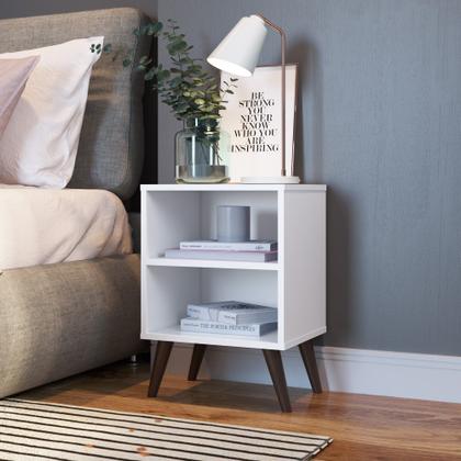 Imagem de Kit 2 Mesas de Cabeceira Pequena Apoio Lateral Com 1 Prateleira 4 Pés Quarto Branco