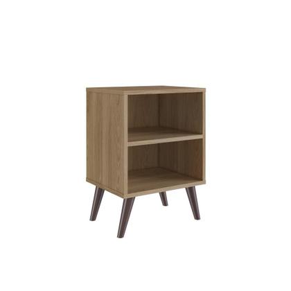 Imagem de Kit 2 Mesas de Cabeceira Pequena Apoio Lateral Com 1 Prateleira 4 Pés Quarto Marrom Madeira