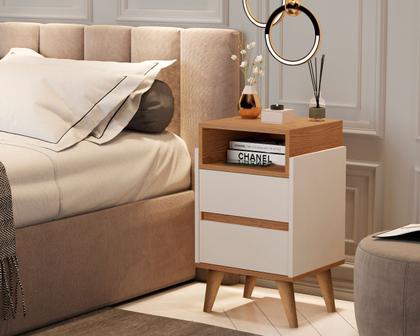 Imagem de Kit 2 Mesas de Cabeceira Pés palito 2 gavetas Verona Plus Off / Nature - Comprar moveis para sua casa
