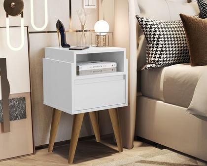 Imagem de Kit 2 Mesas de Cabeceira Pés Palito Com Gaveta Evelyn Cores - JM Casa dos Moveis