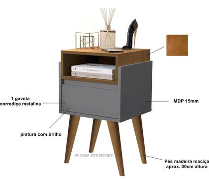 Imagem de Kit 2 Mesas de Cabeceira Pés Palito Elite Onix / Nature - Comprar Moveis em Casa