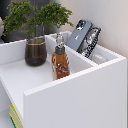 Imagem de Kit 2 Mesas de Cabeceira Pés Palito estilo retrô Maysa Com porta celular cor Branco - Comprar Móveis em Casa