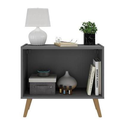 Imagem de Kit 2 Mesas De Cabeceira Retrô 2 Portas Grafite natural.