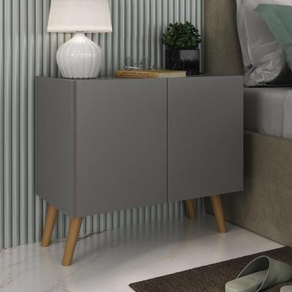 Imagem de Kit 2 Mesas De Cabeceira Retrô 2 Portas Grafite natural.