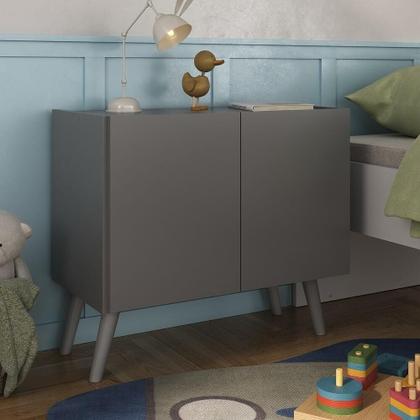 Imagem de Kit 2 Mesas De Cabeceira Retrô 2 Portas Mp4138 Grafite cinza Grafite cinza