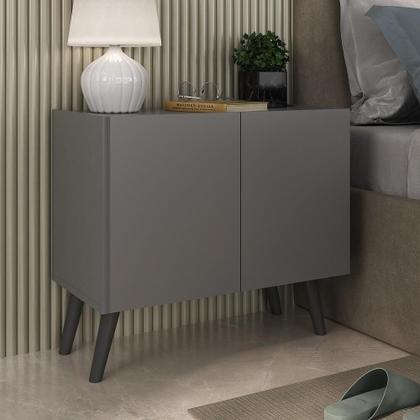 Imagem de Kit 2 Mesas De Cabeceira Retrô 2 Portas Mp4138 Grafite preto