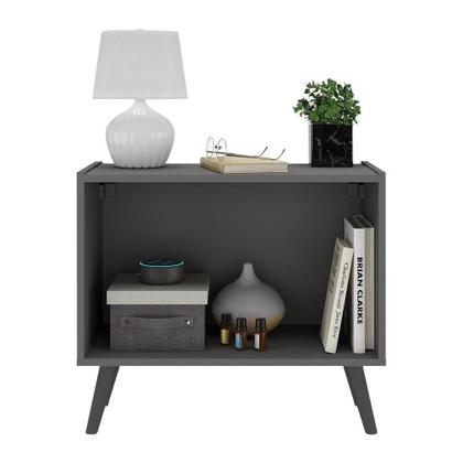 Imagem de Kit 2 Mesas De Cabeceira Retrô 2 Portas Mp4138 Grafite preto