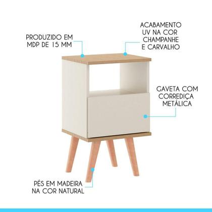 Imagem de Kit 2 Mesas De Cabeceira Retrô 36x61cm Mdp 0636 Menu Móveis Champanhe