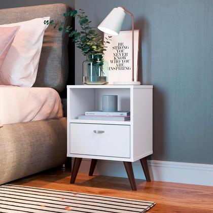 Imagem de Kit 2 Mesas de Cabeceira Retrô Com Gaveta e Nicho 39 cm