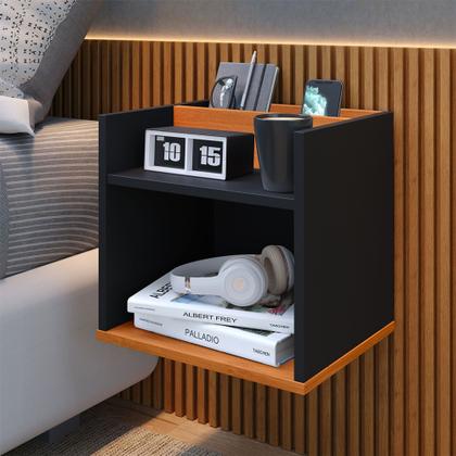 Imagem de Kit 2 Mesas de Cabeceira Retrô com Nicho para Quarto Casal ou Solteiro Decoração Moderna e Funcional