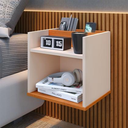 Imagem de Kit 2 Mesas de Cabeceira Retrô com Nicho para Quarto Casal ou Solteiro Decoração Moderna e Funcional