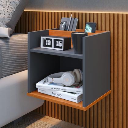 Imagem de Kit 2 Mesas de Cabeceira Retrô com Nicho para Quarto Casal ou Solteiro Decoração Moderna e Funcional