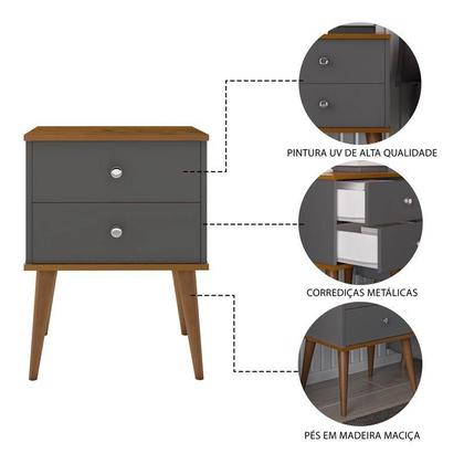 Imagem de Kit 2 Mesas de Cabeceira Retrô Mesinhas com Gaveta Moderno Criado Quarto Casal Solteiro Berlim