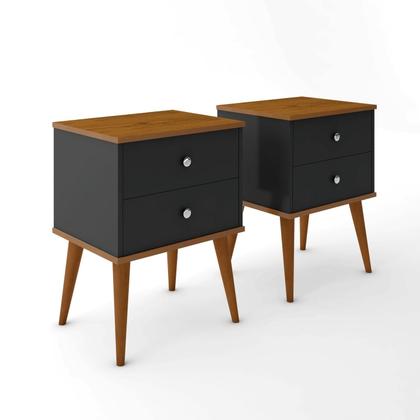 Imagem de Kit 2 Mesas de Cabeceira Retrô Mesinhas com Gaveta Moderno Criado Quarto Casal Solteiro Berlim