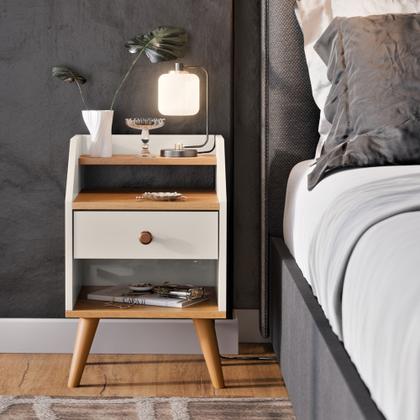 Imagem de Kit 2 Mesas de Cabeceira Retrô Mesinhas com Gavetas Modernas Criado Quarto Dream Dakota