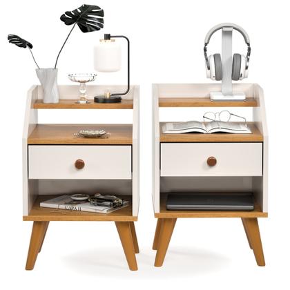 Imagem de Kit 2 Mesas de Cabeceira Retrô Mesinhas com Gavetas Modernas Criado Quarto Dream Dakota