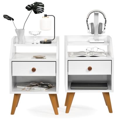 Imagem de Kit 2 Mesas de Cabeceira Retrô Mesinhas com Gavetas Modernas Criado Quarto Dream Dakota
