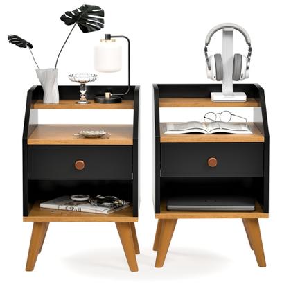 Imagem de Kit 2 Mesas de Cabeceira Retrô Mesinhas com Gavetas Modernas Criado Quarto Dream Dakota