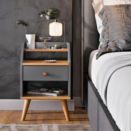 Imagem de Kit 2 Mesas de Cabeceira Retrô Mesinhas com Gavetas Modernas Criado Quarto Dream Dakota