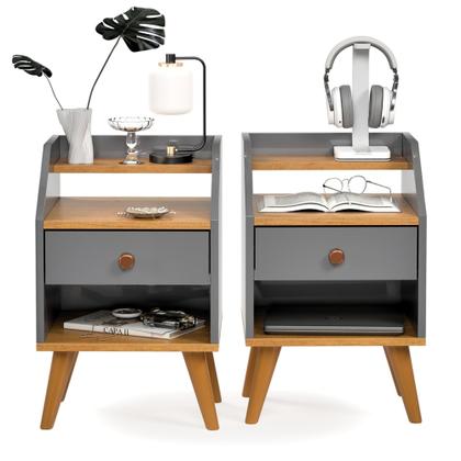 Imagem de Kit 2 Mesas de Cabeceira Retrô Mesinhas com Gavetas Modernas Criado Quarto Dream Dakota