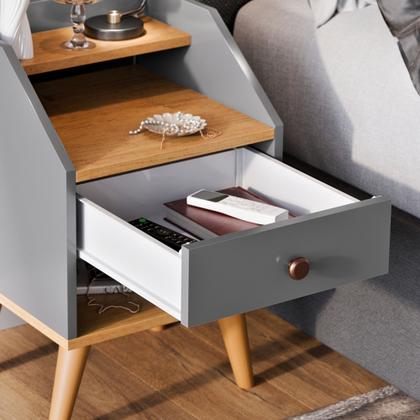 Imagem de Kit 2 Mesas de Cabeceira Retrô Mesinhas com Gavetas Modernas Criado Quarto Dream Dakota