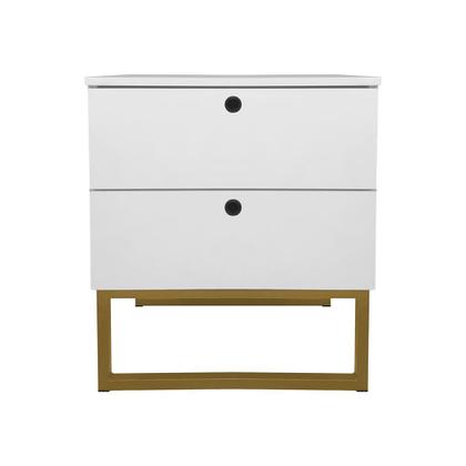 Imagem de Kit 2 Mesas de Cabeceira Slim 2 Gavetas Branco Base Metálica Dourada - Vallisa Decor