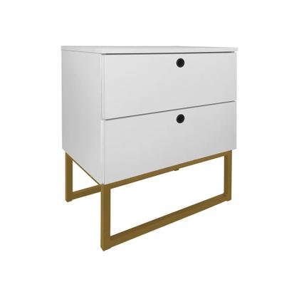 Imagem de Kit 2 Mesas de Cabeceira Slim 2 Gavetas Branco Base Metálica Dourada - Vallisa Decor
