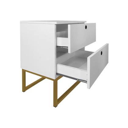 Imagem de Kit 2 Mesas de Cabeceira Slim 2 Gavetas Branco Base Metálica Dourada - Vallisa Decor