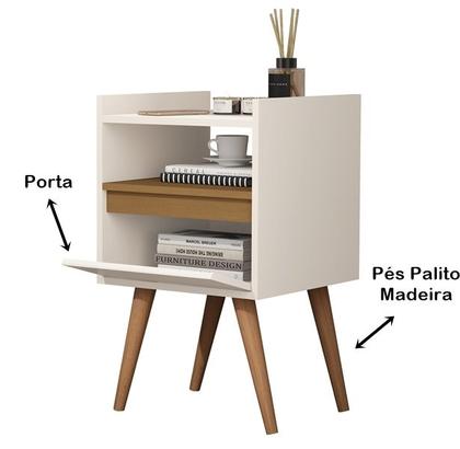 Imagem de Kit 2 Mesas de Cabeceira Suspensa / Com Pés Melissa Porta Basculante Cor Off white / Nature - Comprar Moveis em Casa