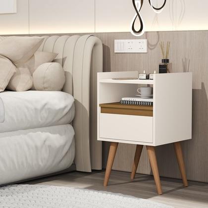 Imagem de Kit 2 Mesas de Cabeceira Suspensa / Com Pés Melissa Porta Basculante Cor Off white / Nature - Comprar Moveis em Casa