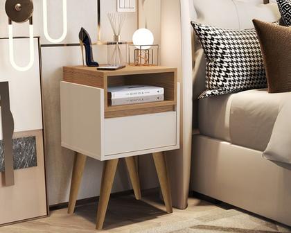 Imagem de Kit 2 Mesas de Cabeceira Yasmin 1 Gaveta Pés Palito 30cm cores - Comprar Moveis em Casa