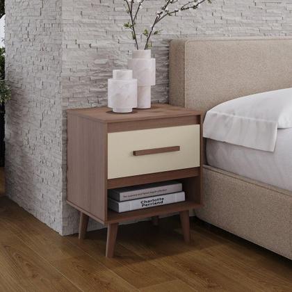 Imagem de Kit 2 Mesas De Cabeceiras 1 Gaveta E Nicho Lima Savana / Off White
