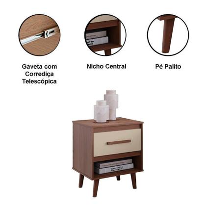Imagem de Kit 2 Mesas De Cabeceiras 1 Gaveta E Nicho Lima Savana / Off White