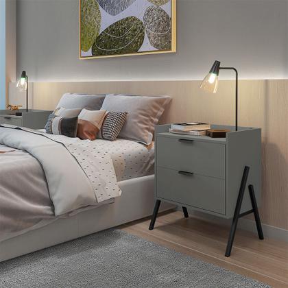 Imagem de Kit 2 Mesas de Cabeceiras Moderna com 2 Gavetas Asher 45cm - Cinza