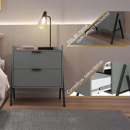 Imagem de Kit 2 Mesas de Cabeceiras Moderna com 2 Gavetas Asher 45cm - Cinza
