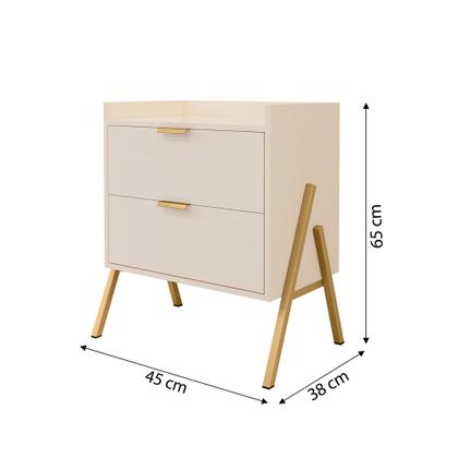 Imagem de Kit 2 Mesas de Cabeceiras Retrô com 2 Gavetas Asher 45cm - Off-white