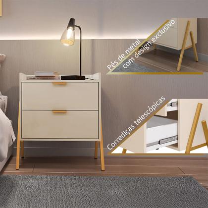 Imagem de Kit 2 Mesas de Cabeceiras Retrô com 2 Gavetas Asher 63cm - Off-white
