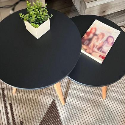 Imagem de Kit 2 Mesas De Canto Lateral E Apoio Sala Quarto 44 Cm Preto