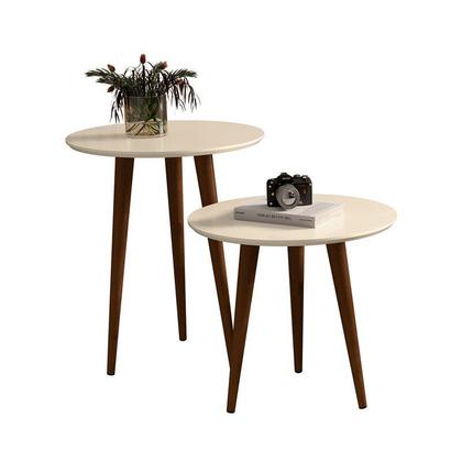 Imagem de Kit 2 Mesas Lateral e Apoio Redonda Estilo Retrô Pés Palito cor Off White - Comprar Móveis em Casa