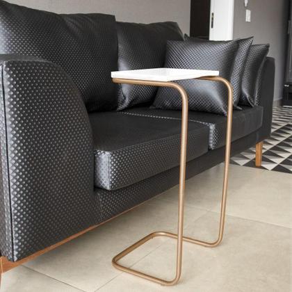 Imagem de Kit 2 Mesas Lateral Tampo Multiuso P/ Sófá Base Dourado