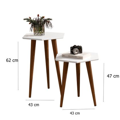 Imagem de Kit 2 Mesas Tampo Sextavado Pés Palito Retrô Six Cor Branco