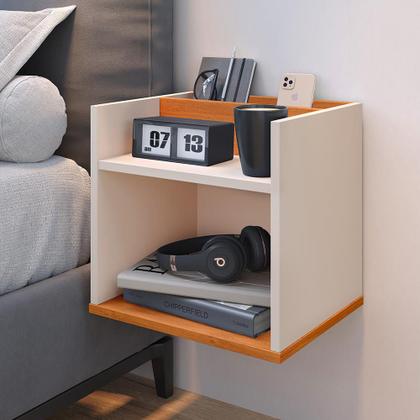 Imagem de Kit 2 Mesinhas Decorativas Quarto Mesa de Cabeceira Madri Suspensa Divisória Organizadora Nicho - Off White/Cinamomo - RPM Móveis