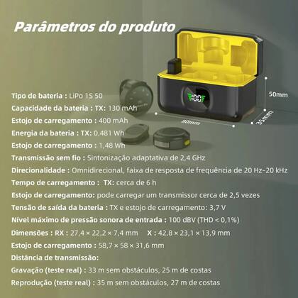 Imagem de Kit 2 Microfone de Lapela, Sem Fio, Wireless, Um Receptor, Profissional, Tipo C, Presilha