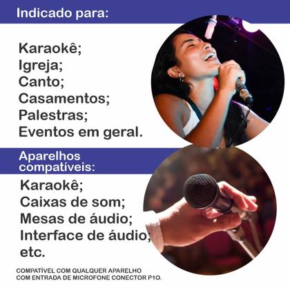 Imagem de Kit 2 Microfone Karaoke Duplo Igreja Caixa de Som + Cabos 3m Preto