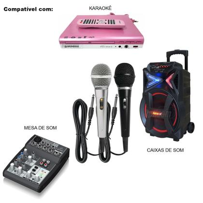 Imagem de Kit 2 Microfone Karaoke Duplo Igreja Caixa de Som + Cabos 3m Preto