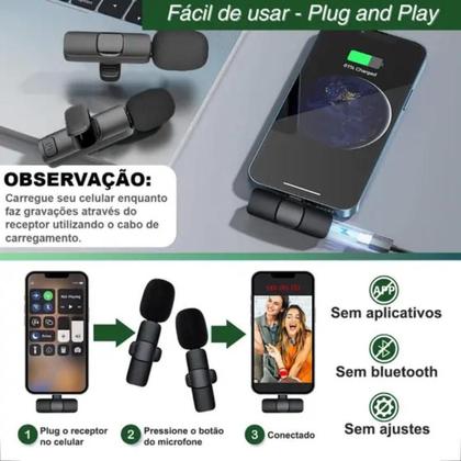 Imagem de Kit 2 Microfones Sem Fio De Lapela Android Profissionais K9 Cor Tipo C